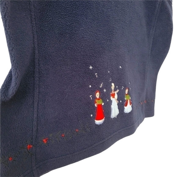BLUE Fleece Zip Vest Embroidered Carolers Holly Berry Size L Northern Reflection - Picture 5 of 9